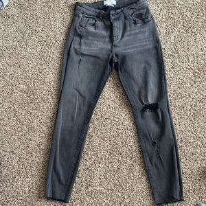 Distressed black denim